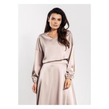 Hosszú ujjú blúzok - Női bézs szatén blúz kép