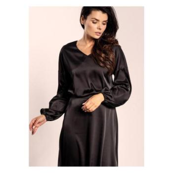 Hosszú ujjú blúzok - Női fekete szatén blúz kép