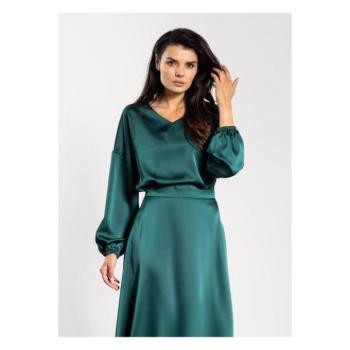 Hosszú ujjú blúzok - Női szatén blúz zöld színben kép