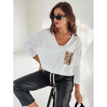 Hosszú ujjú - Fehér női oversize póló RY2683 mintával kép
