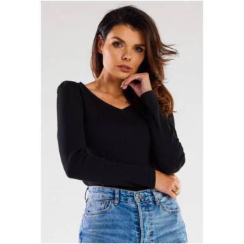 Hosszú ujjú - Fekete bordás póló V-nyakkal kép