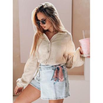 Hosszú ujjú ingek - Bézs színű női muszlin ing DY0478 kép