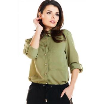 Hosszú ujjú ingek - Khaki színű klasszikus női ing arany gombokkal kép