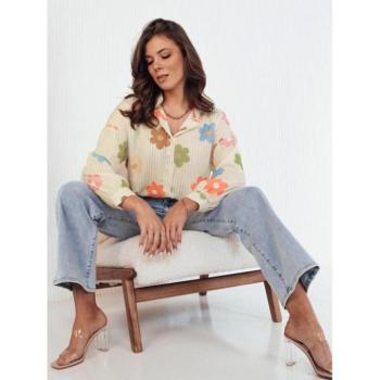 Hosszú ujjú ingek - Női bézs színű oversize ing virágokkal kép