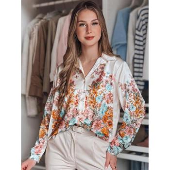 Hosszú ujjú ingek - Női virágmintás ing bézs színben DY0464 kép