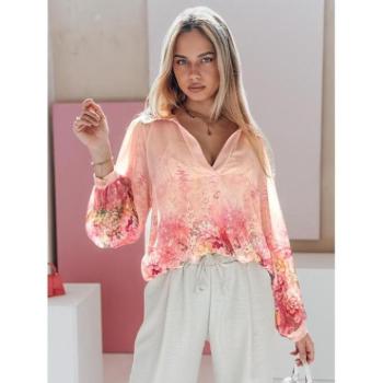 Hosszú ujjú ingek - Rózsaszín női ing virágokkal DY0470 kép
