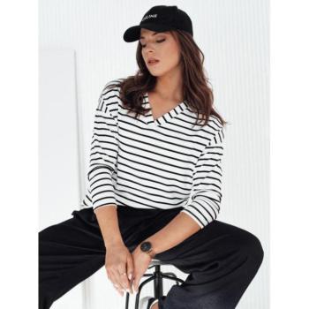 Hosszú ujjú - Női fehér csíkos V-nyakú póló kép