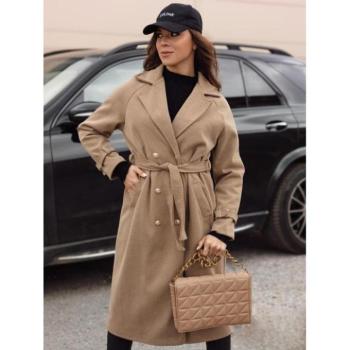 Kabátok és trenchek - Barna hosszú női kabát megkötőkkel NY0743 kép