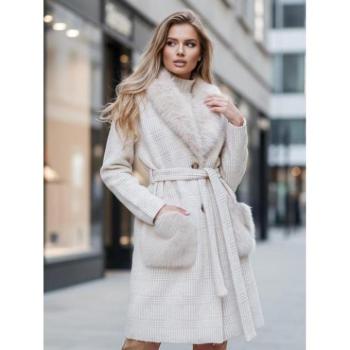 Kabátok és trenchek - Bézs színű női kabát szőrmével TY5278z kép