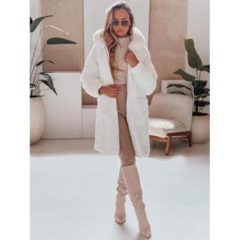 Kabátok és trenchek - Fehér női bunda kapucnival TY4983 kép