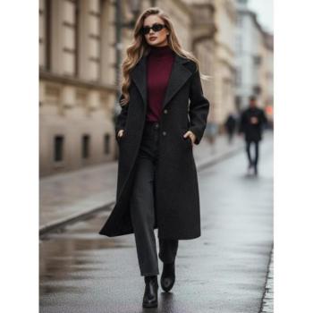 Kabátok és trenchek - Fekete hosszú női báránybőr kabát NY0754z kép