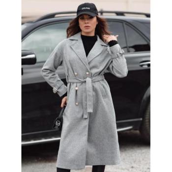Kabátok és trenchek - Női hosszú szürke kabát megkötőkkel NY0742 kép