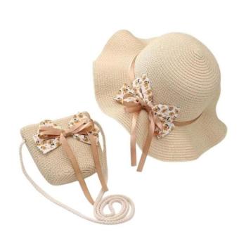 Kalapok babáknak - Gyerek szalmakalap és kézitáska szett masnival kép