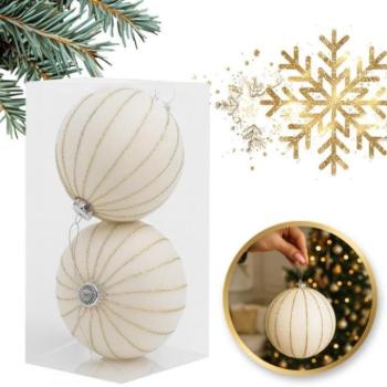 Karácsonyi dekoráció - Bársonyfehér XXL karácsonyfagolyó - 2 db 15x15 cm kép