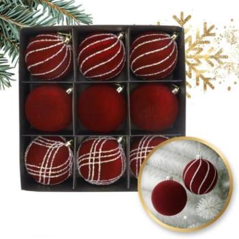Karácsonyi dekoráció - Bordó karácsonyfadísz szett - 9 db kép