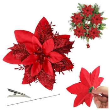 Karácsonyi dekoráció - Brokátvörös virág egy fára kép