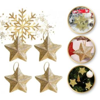 Karácsonyi dekoráció - Csillogó arany csillagok készlet - 4 db kép