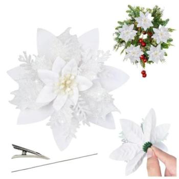 Karácsonyi dekoráció - Fehér brokát virág a fára kép