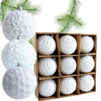 Karácsonyi dekoráció - Fehér karácsonyi golyók készlet - 9 db. kép