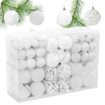 Karácsonyi dekoráció - Fehér karácsonyi golyókészlet - 100 db kép