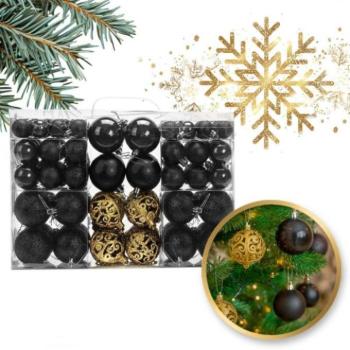 Karácsonyi dekoráció - Fekete és arany karácsonyi gömbdísz készlet - 100 db kép