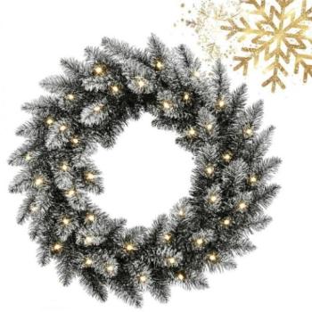 Karácsonyi dekoráció - Havas karácsonyi koszorú 50 LED égővel - 50 cm kép