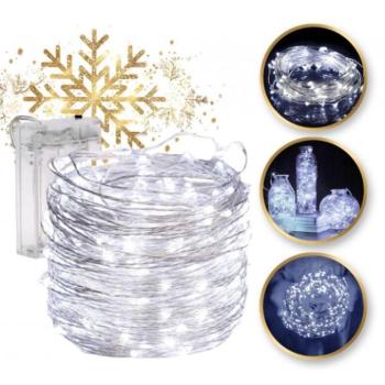 Karácsonyi dekoráció - Hideg fehér, LED fények vezetéken - 10 m kép