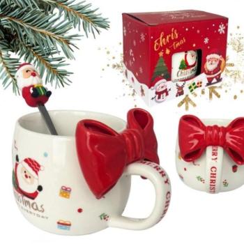 Karácsonyi dekoráció - Karácsonyi bögre masnival és kanállal - 400 ml kép