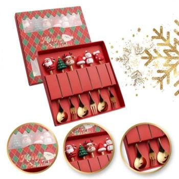 Karácsonyi dekoráció - Karácsonyi figurákkal díszített kanalak és villák készlet - 6 db. kép