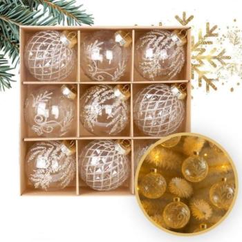 Karácsonyi dekoráció - Karácsonyi golyók készlete arany motívumokkal - 9 db. kép