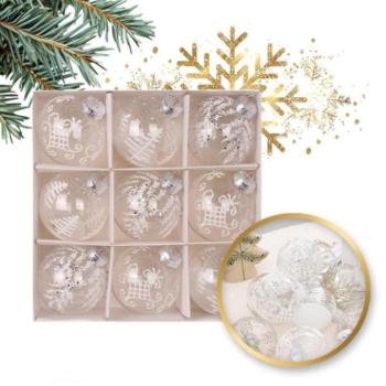Karácsonyi dekoráció - Karácsonyi golyókészlet fehér motívumokkal - 9 db. kép