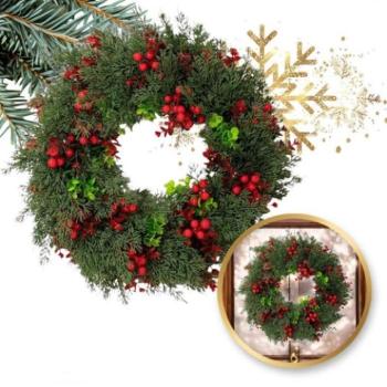 Karácsonyi dekoráció - Karácsonyi koszorú ajtóra berkenyével - 45 cm kép