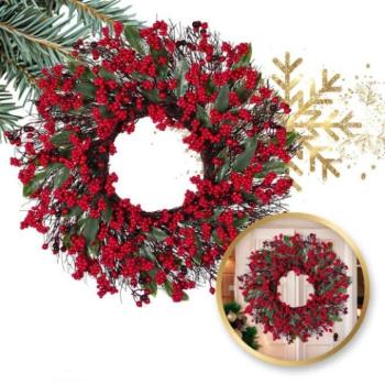 Karácsonyi dekoráció - Karácsonyi koszorú ajtóra berkenyével - 55 cm kép