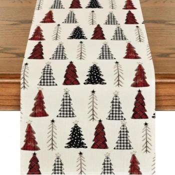 Karácsonyi dekoráció - Karácsonyi vászon terítő fákkal - 180 x 33 cm kép
