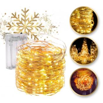 Karácsonyi dekoráció - Meleg fehér, LED fények vezetéken - 10 m kép