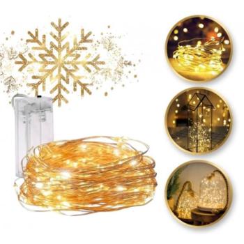 Karácsonyi dekoráció - Meleg fehér, LED fények vezetéken - 2 m kép