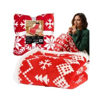 Karácsonyi dekoráció - Piros karácsonyi takaró fehér mintával - 130x170 cm kép