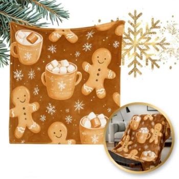 Karácsonyi dekoráció - Puha flanel takaró mézeskalács mintával - 150x200 cm kép