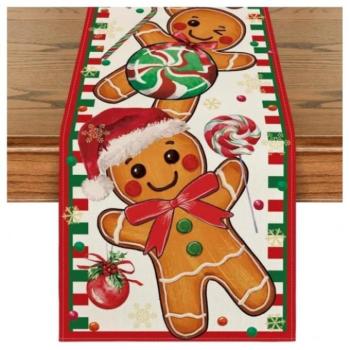 Karácsonyi dekoráció - Színes karácsonyi terítő mézeskalácsgal - 180 x 33 cm kép