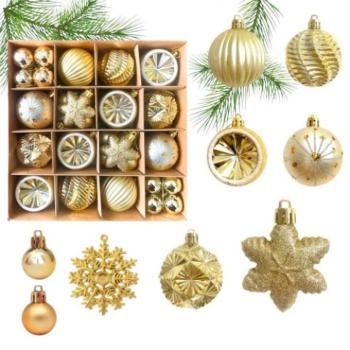 Karácsonyi dekoráció - Törhetetlen karácsonyfadíszek arany színben - 40 db kép
