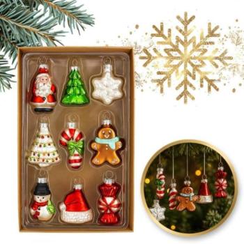 Karácsonyi dekoráció - Üveg karácsonyfadíszek szett - 9 db kép