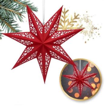 Karácsonyi dekoráció - Velúr bordó papírcsillag - 35 cm kép