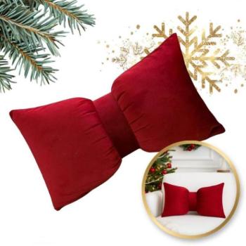 Karácsonyi dekoráció - Vörös bársony masni alakú párna kép