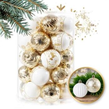 Karácsonyi kollekció - Arany és fehér karácsonyi gömbdísz készlet - 34 darabos kép