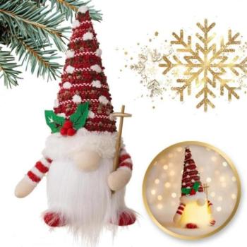 Karácsonyi kollekció - Elemmel működő, piros, világító karácsonyi manó kép