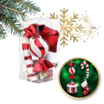 Karácsonyi kollekció - Piros és fehér karácsonyfadíszek - 4 db kép