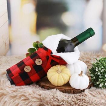 Karácsonyi kollekció - Piros-fekete, kockás mintás, karácsonyi palackhuzat kép