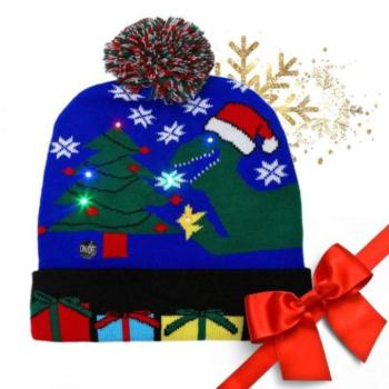 Karácsonyi kollekció - Színes karácsonyi LED-es sapka dinoszaurusz motívummal kép