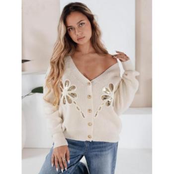 Kardigánok - Bézs pulóver flitteres virágokkal MY2500 kép