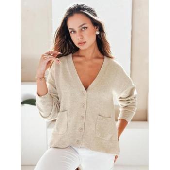 Kardigánok - Női gombos pulóver bézs színben MY2511 kép